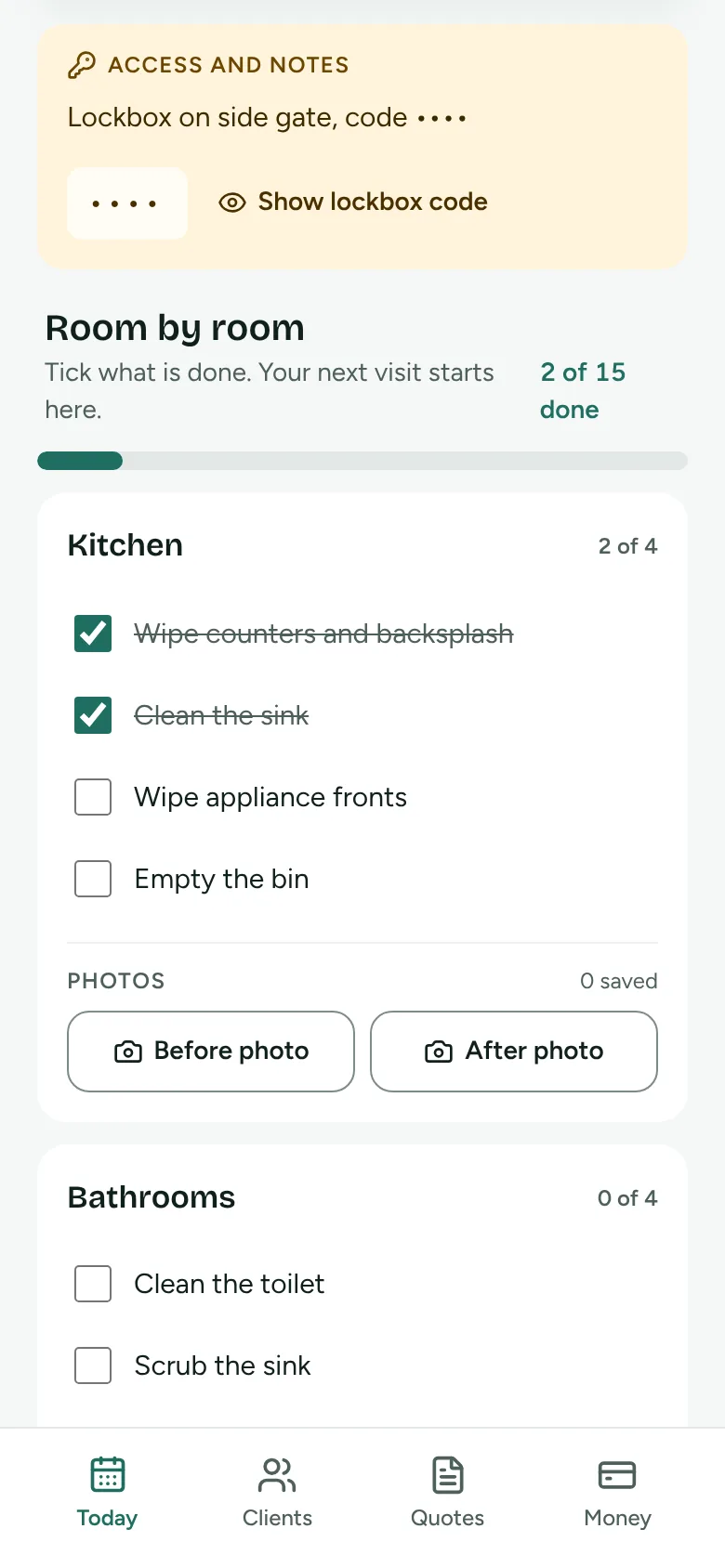 Tick off every room